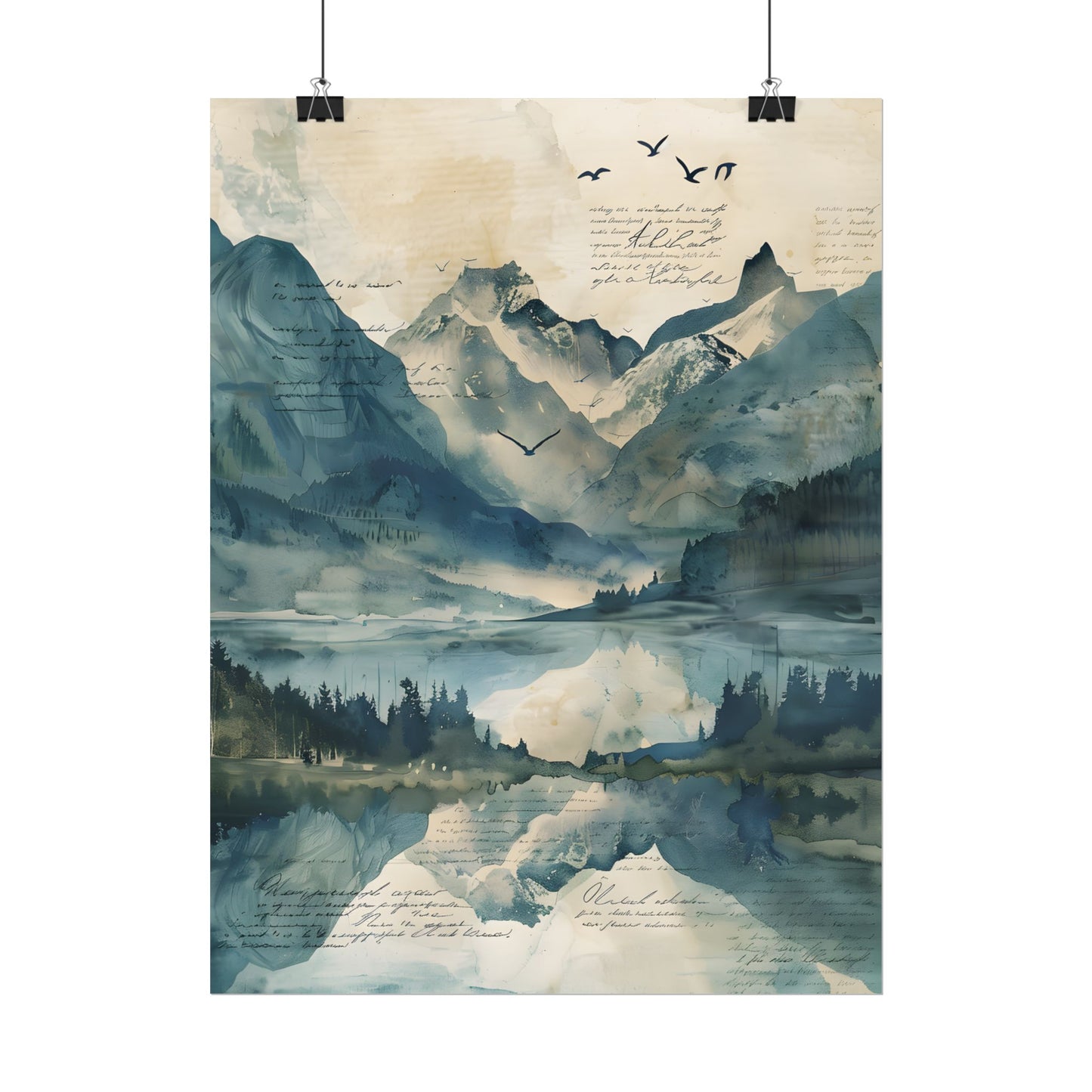 Serene Mountain Landscape: Wildlife Art with Birds in Flight - Poster