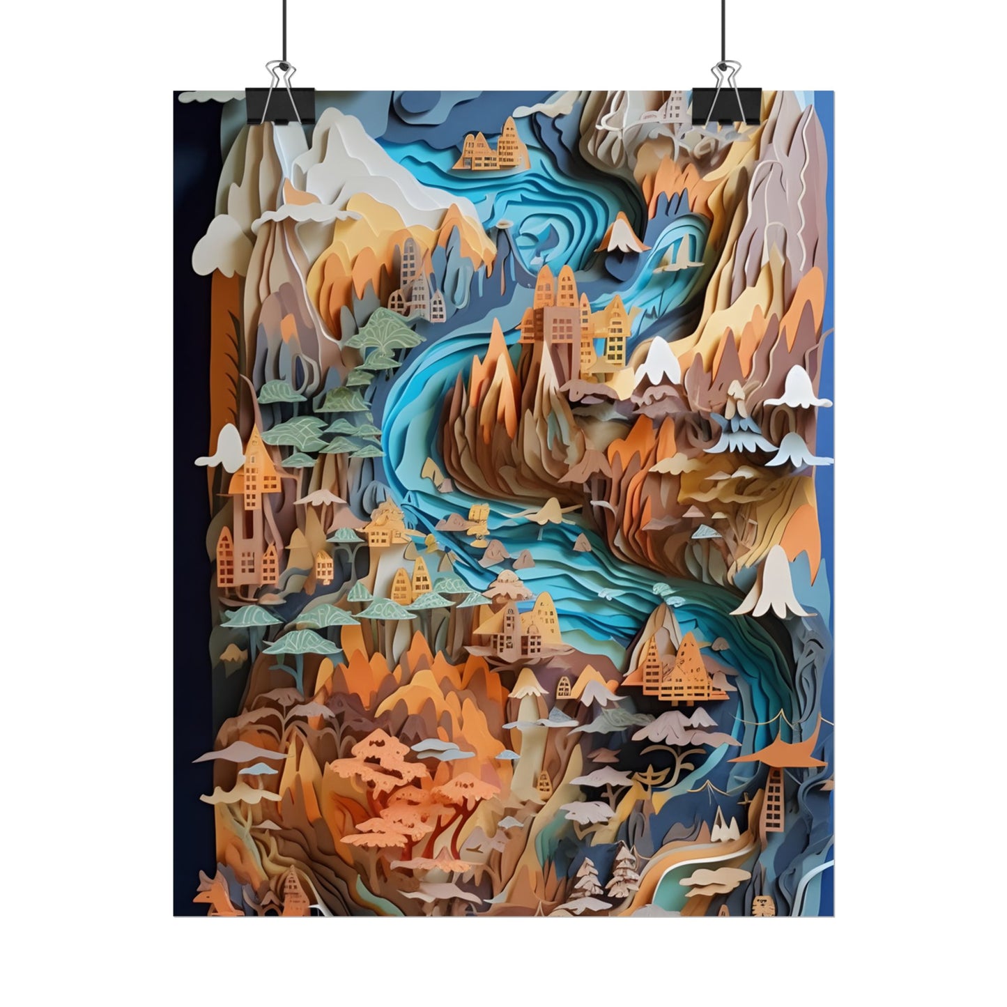 Vibrant Paper Quilling Paradise: Tropical Island Landscape with Colorful Flower - Poster
