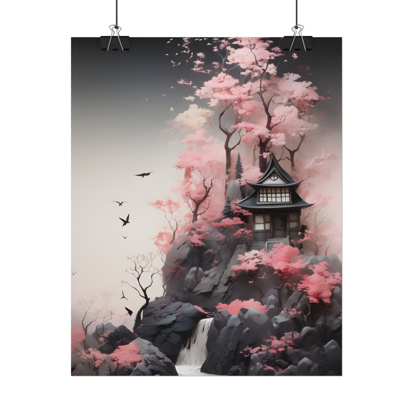 Ash Magenta Masterpiece: Rugged Landscape with Moss Green Forest - Poster