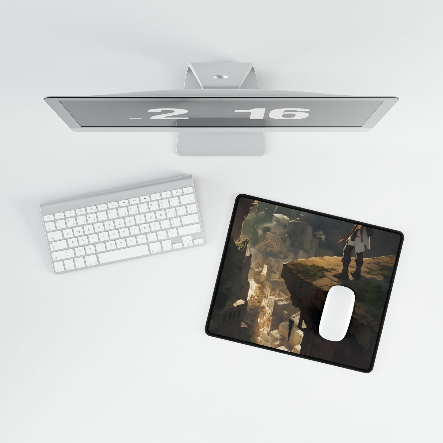 Anime Birds Eye View: Red Haired Female in Action Fantasy Scene - Desk Mat