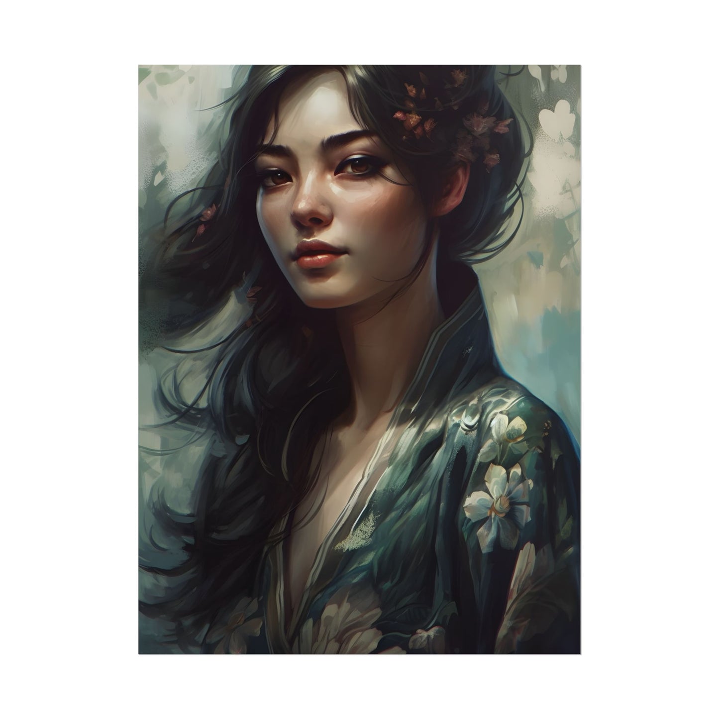 Astonishing Realistic Brown Hair Female Portrait: Studio Artwork - Poster