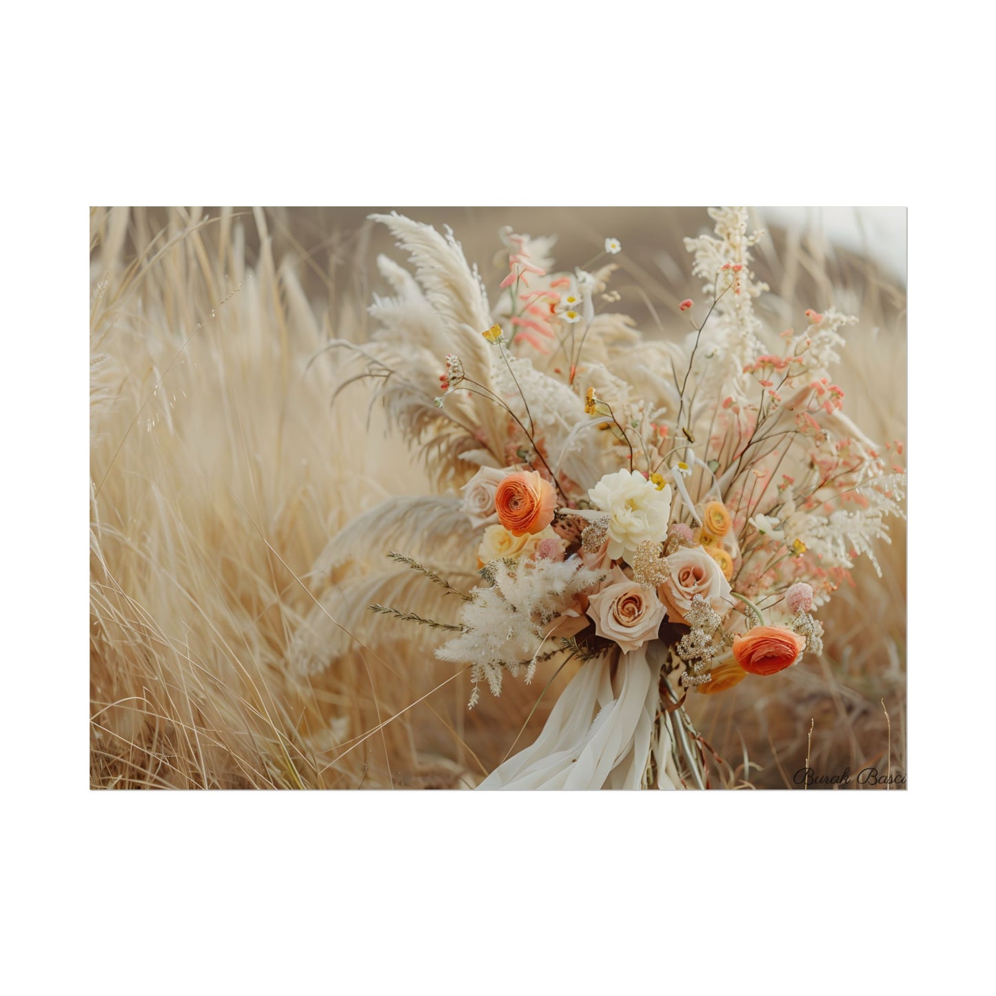 Whimsical Floral Oasis: Vibrant Pampas Artwork - Poster