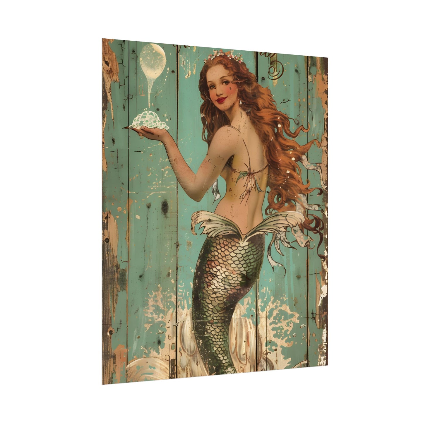 Whimsical Vintage Mermaid: A Soap Bubble Serenade - Poster