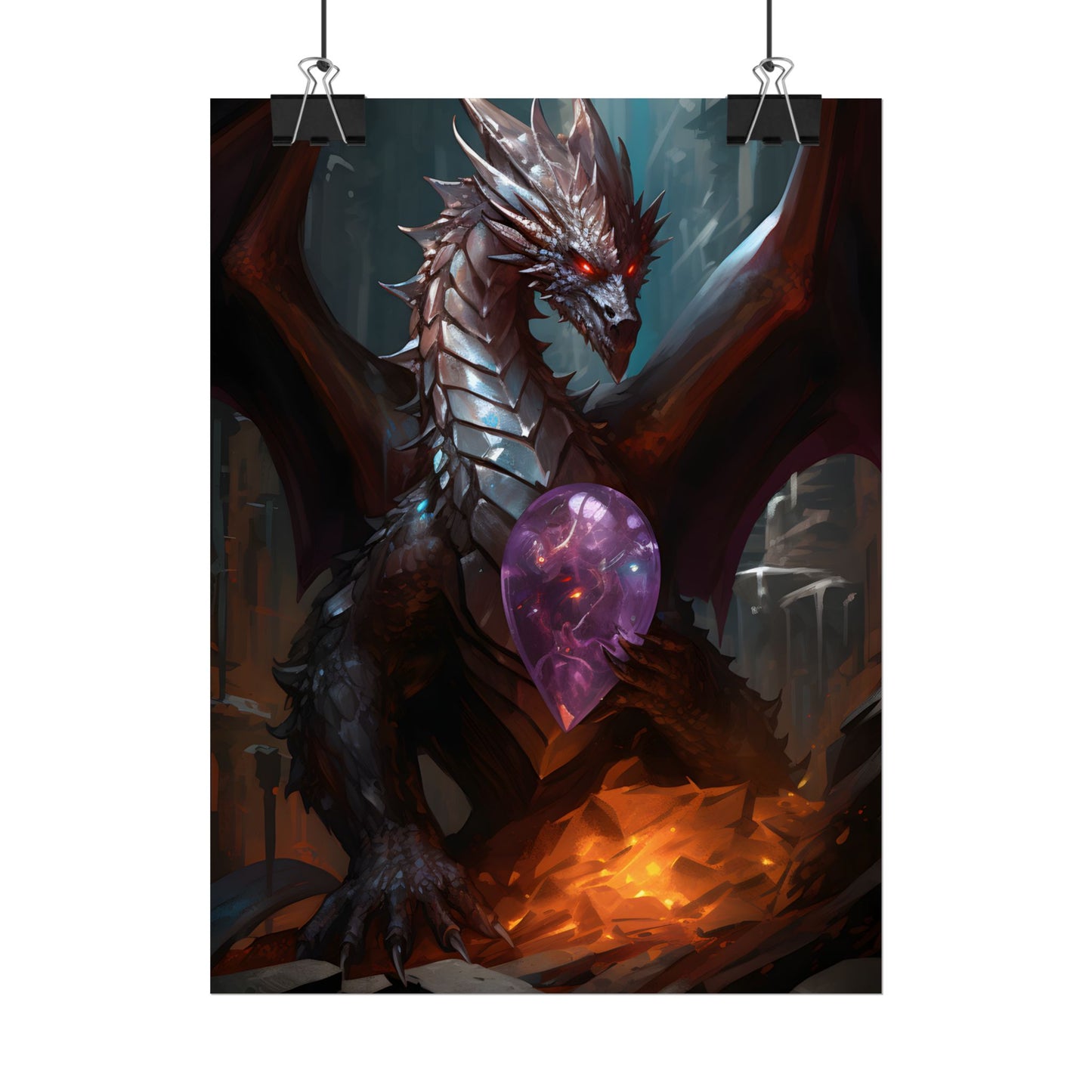 Ancient Fantasy Dragon Guarding Lair: Mythical Artwork - Poster