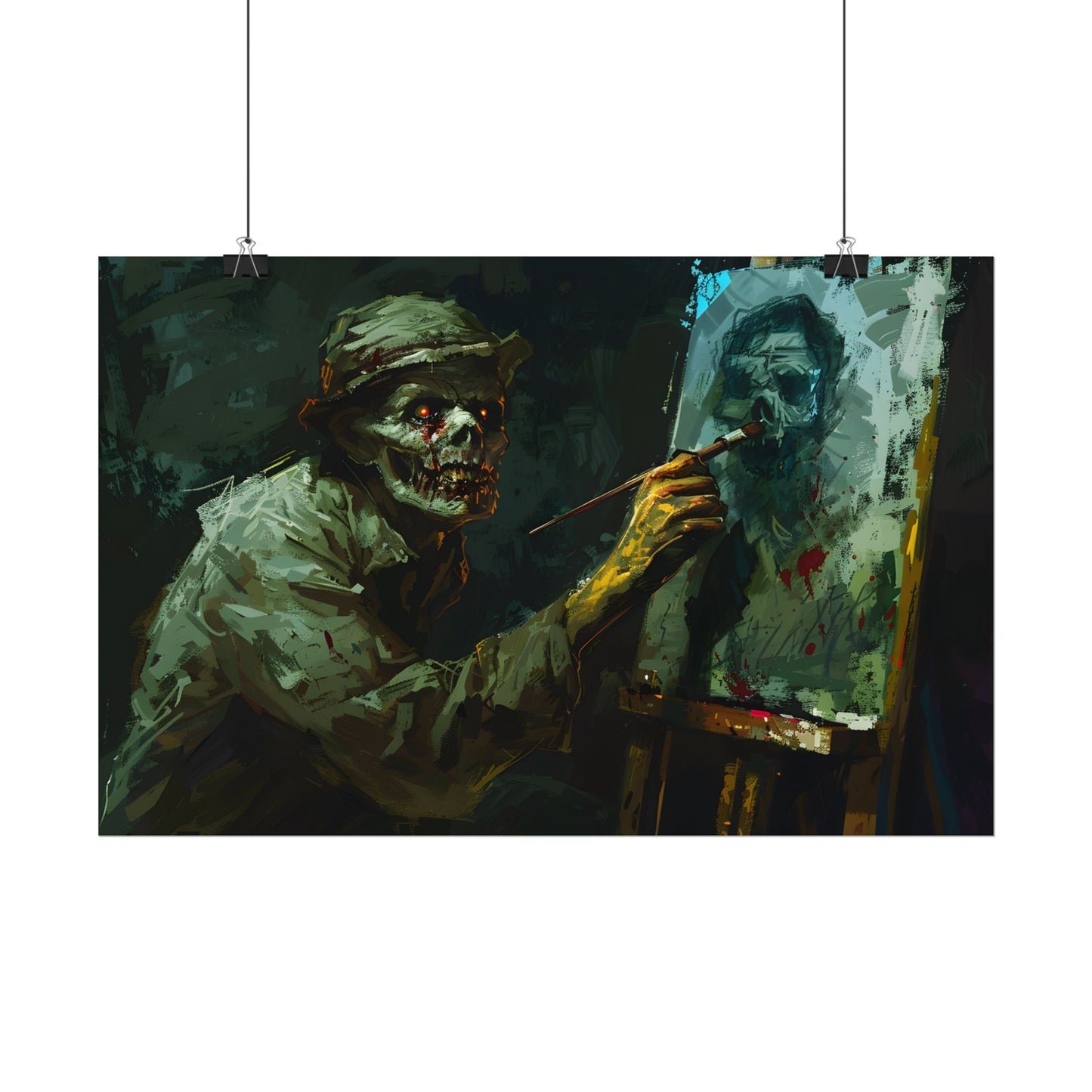 Zombie Painter in Action: Original Digital Art Piece - Poster