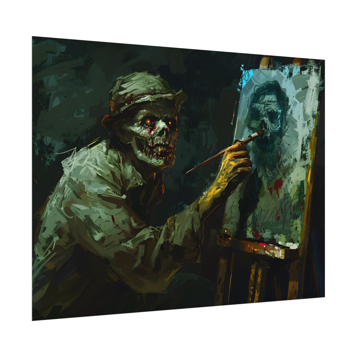 Zombie Painter in Action: Original Digital Art Piece - Poster
