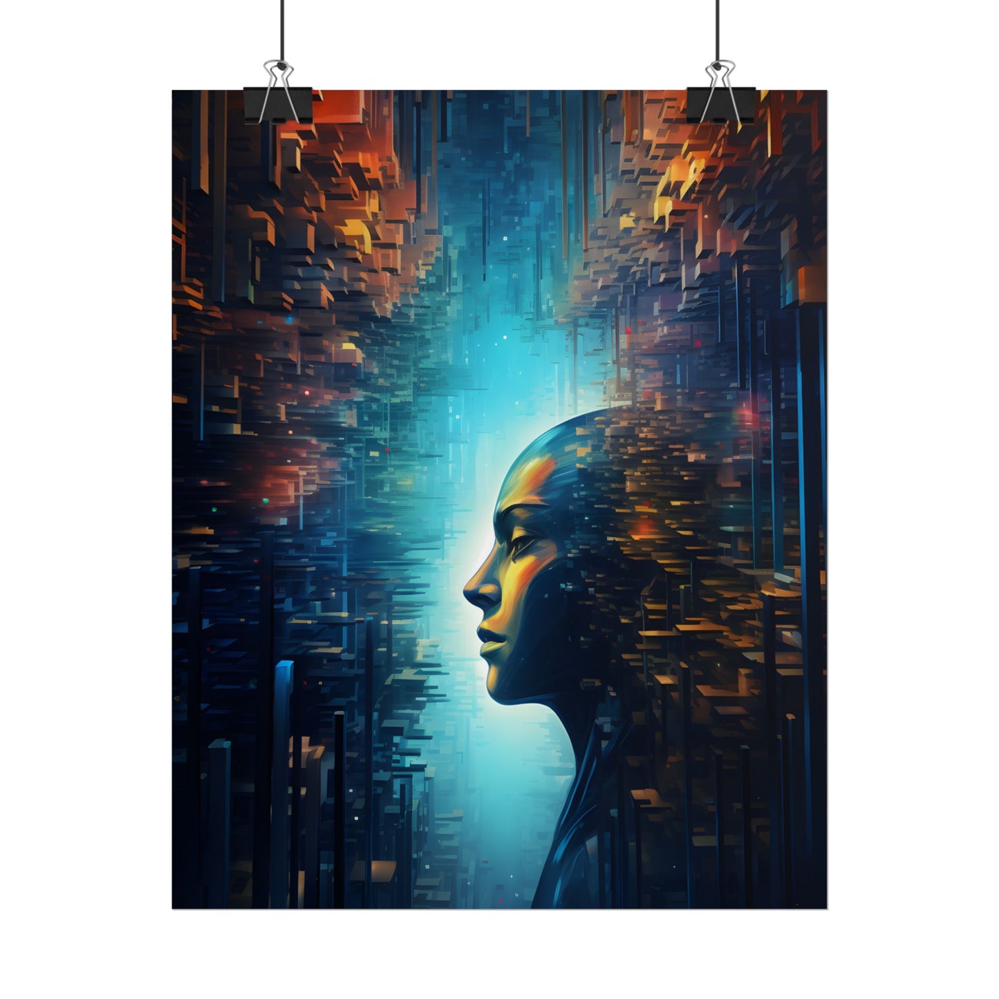 Cyber Dreams: Futuristic Digital Artwork with Neon Lights - Poster