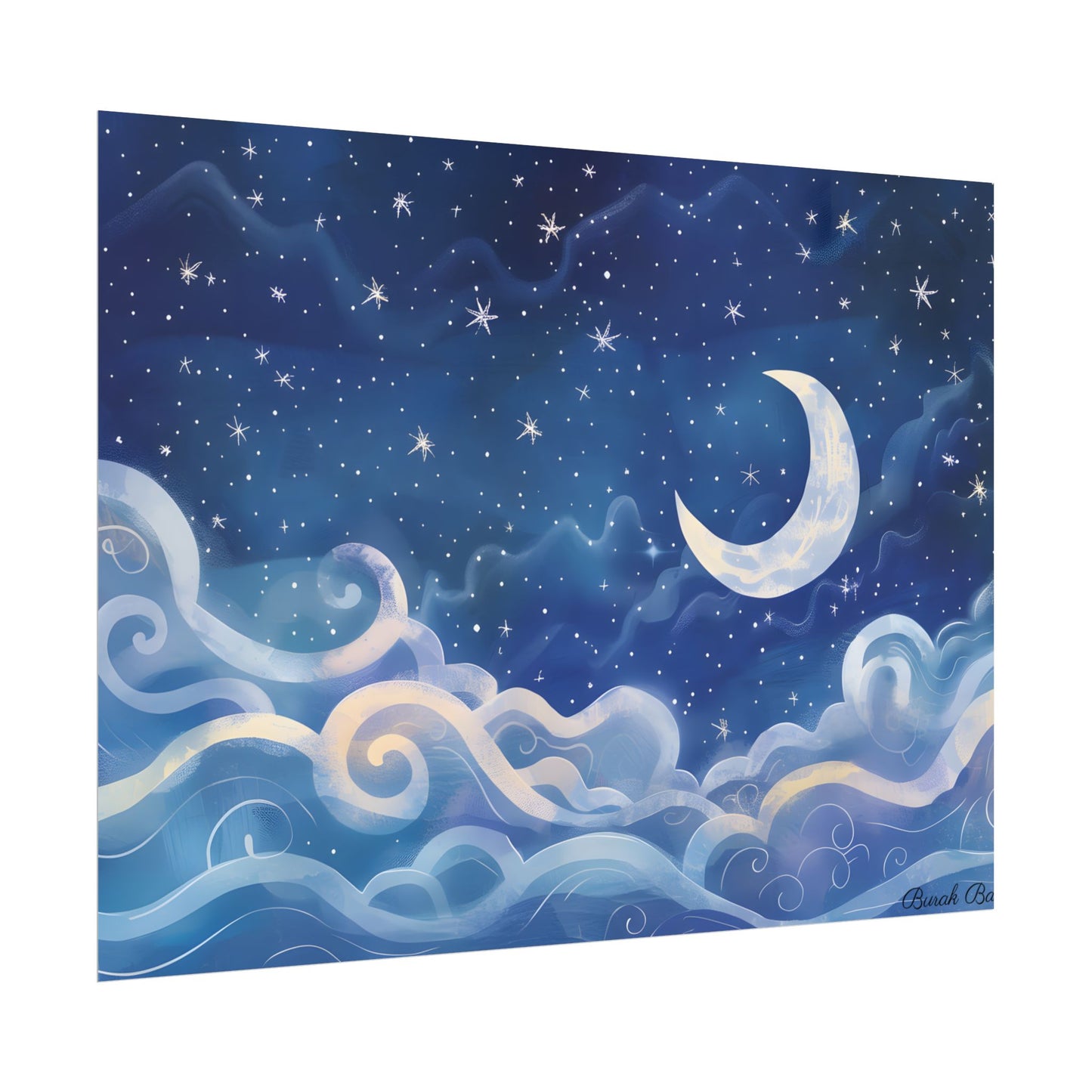 Whimsical Night Sky Dreams: Magical Illustration - Poster