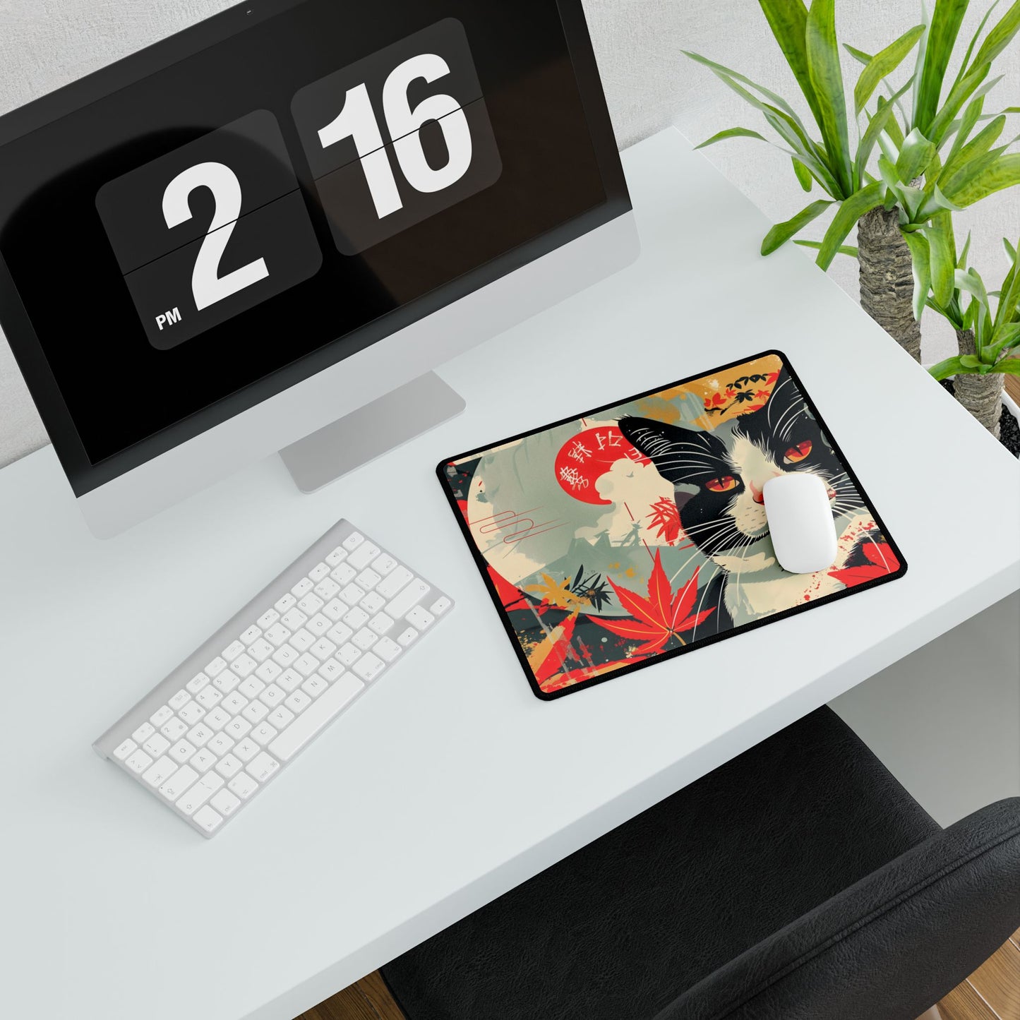 Realistic Tabby Cat with Cigarette: Unconventional Feline Fun - Desk Mat