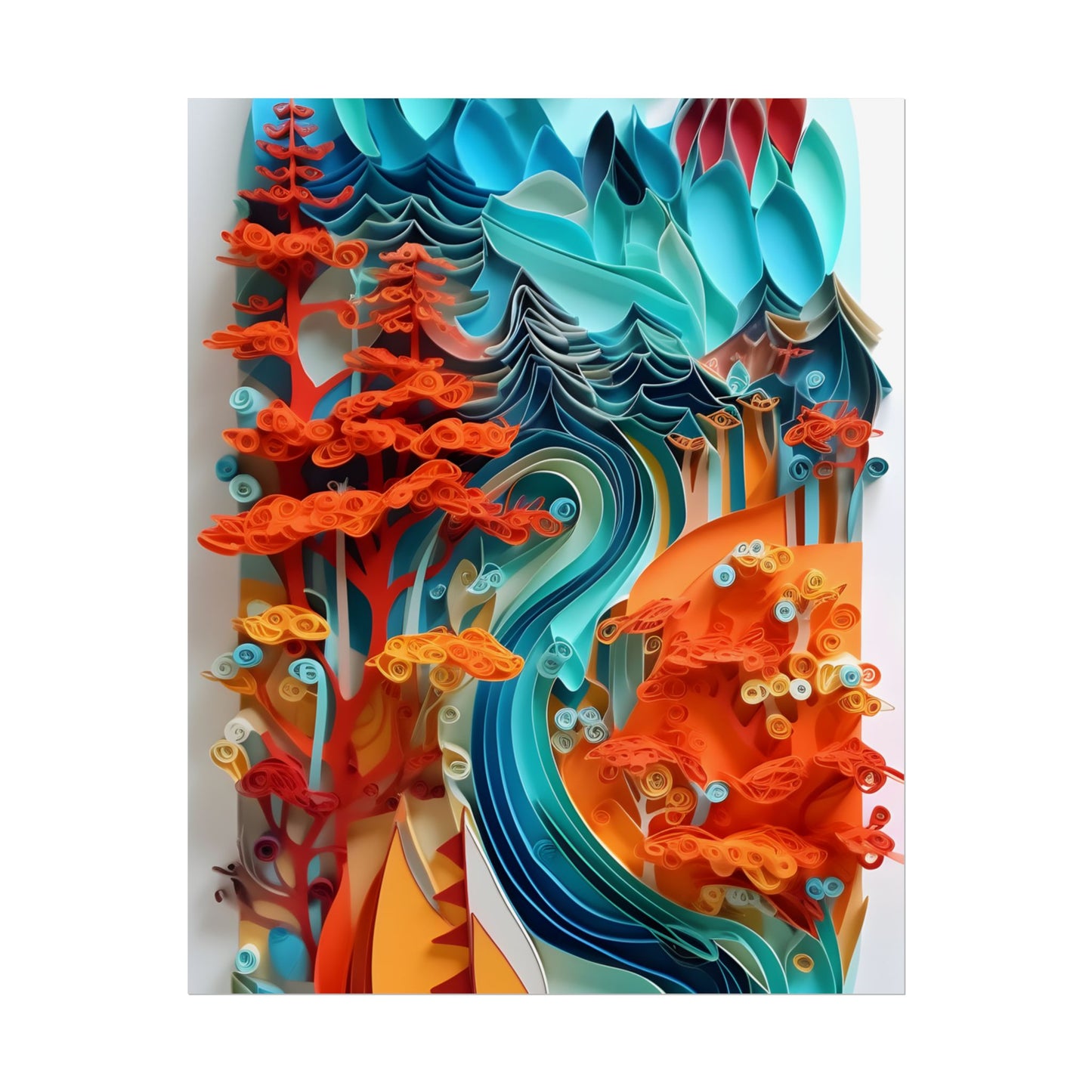 Paper Quilling Island Oasis: Realistic Art Piece - Poster