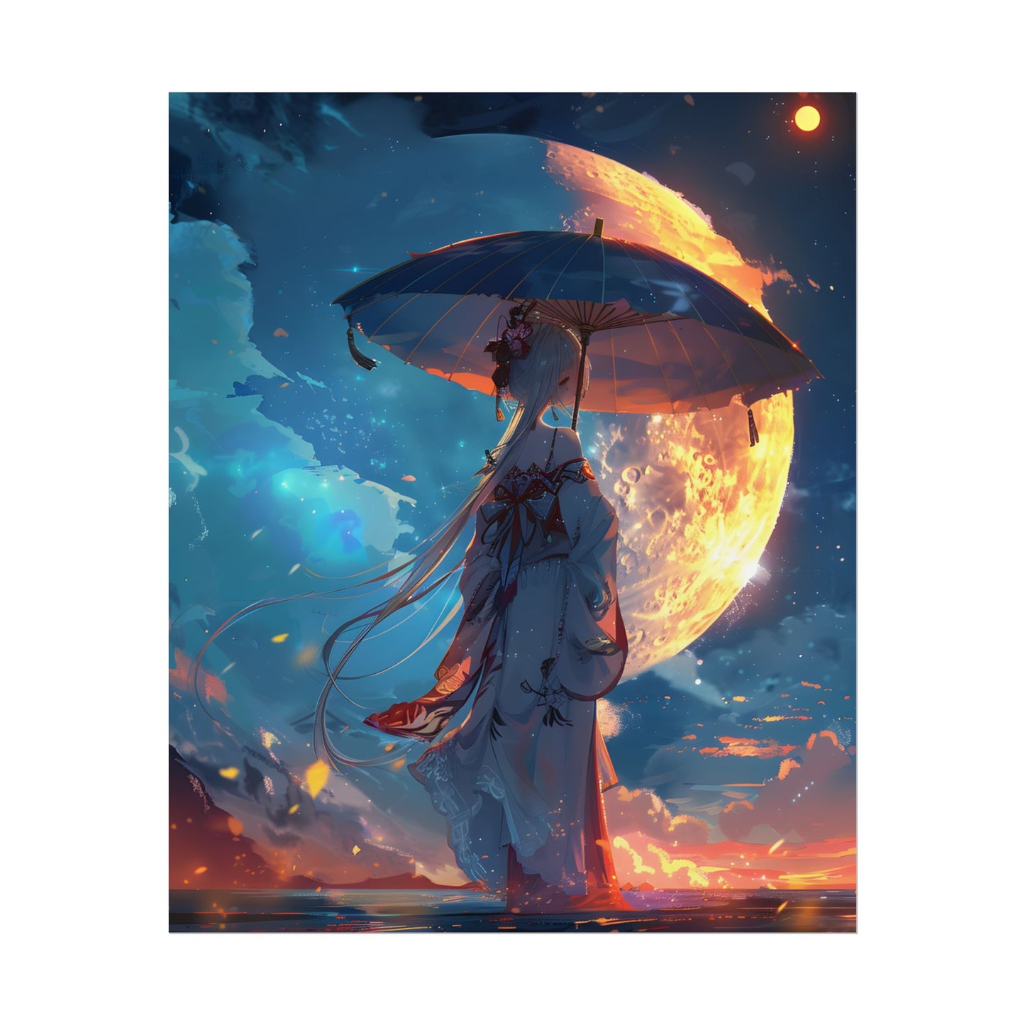 Winter Anime Girl: Holding Umbrella in Snowy Scene - Poster