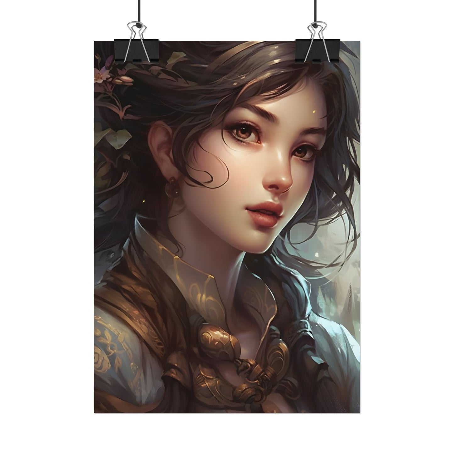 Astonishing Brunette Portrait: Elegant Digital Artwork - Poster