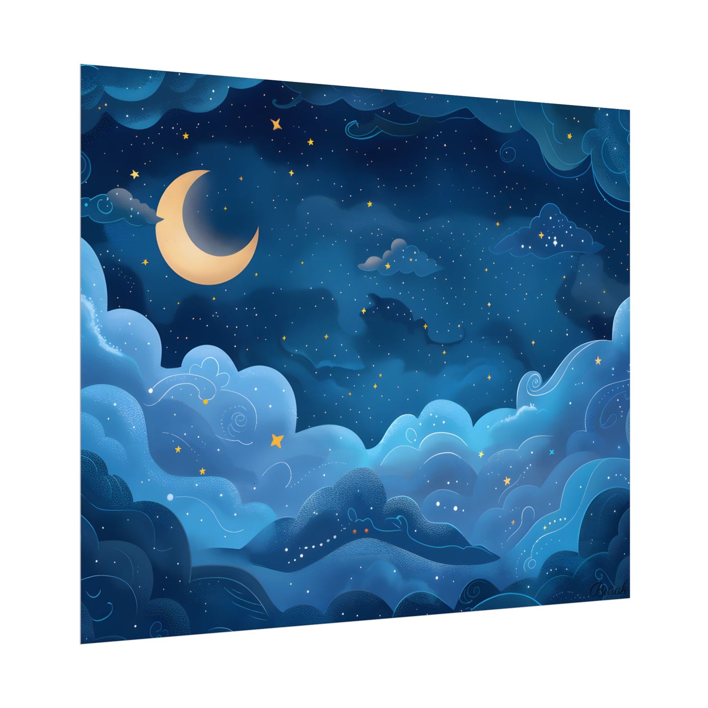 Whispers of a Whimsical Night Sky: Dreamy Celestial Artwork - Poster