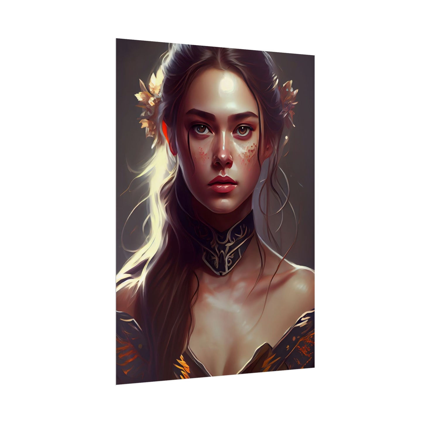 Stunning Female Portrait: Brown Hair Artwork in a Dramatic Style - Poster