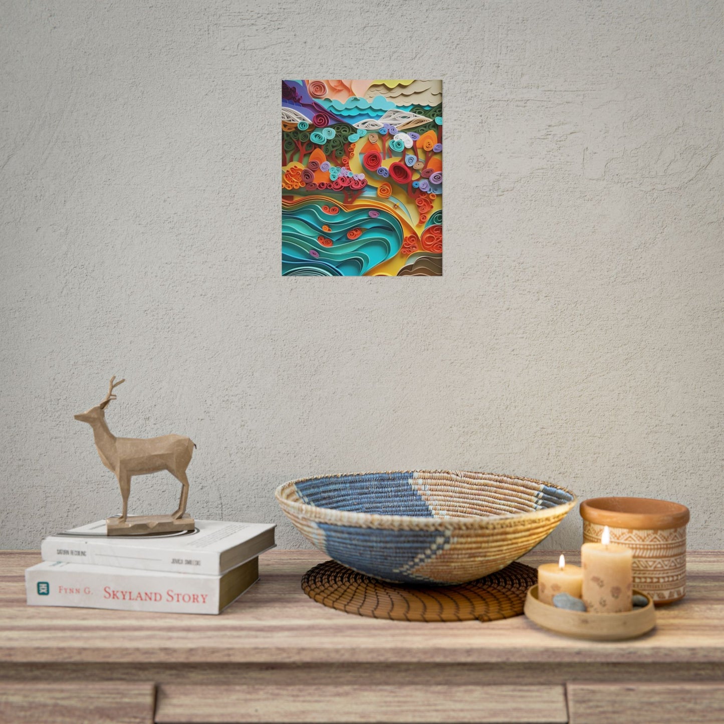 Paper Quilled Beach Bliss: Artistic Coastal Landscape - Poster