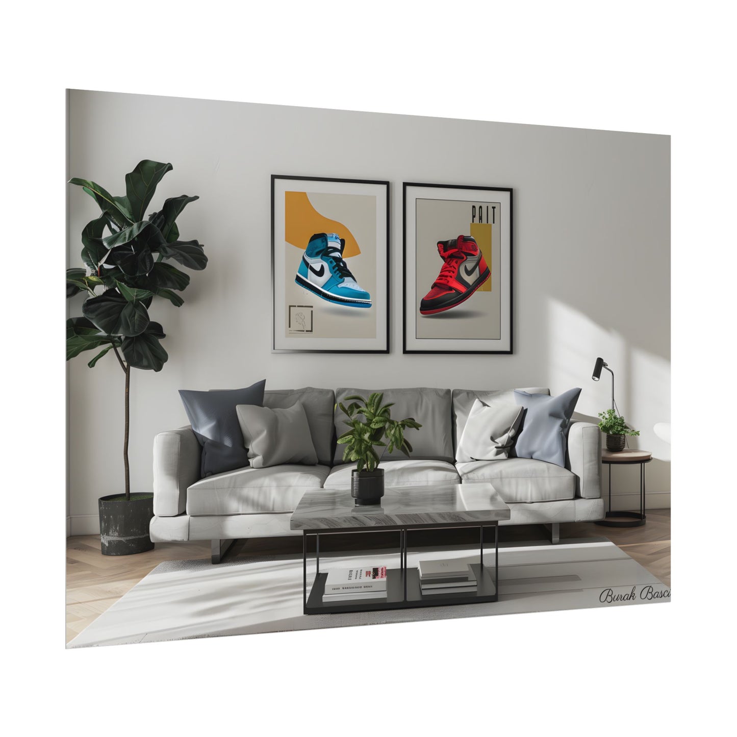Minimalist Modern Living Room: Neutral Colors & Natural Light Art - Poster