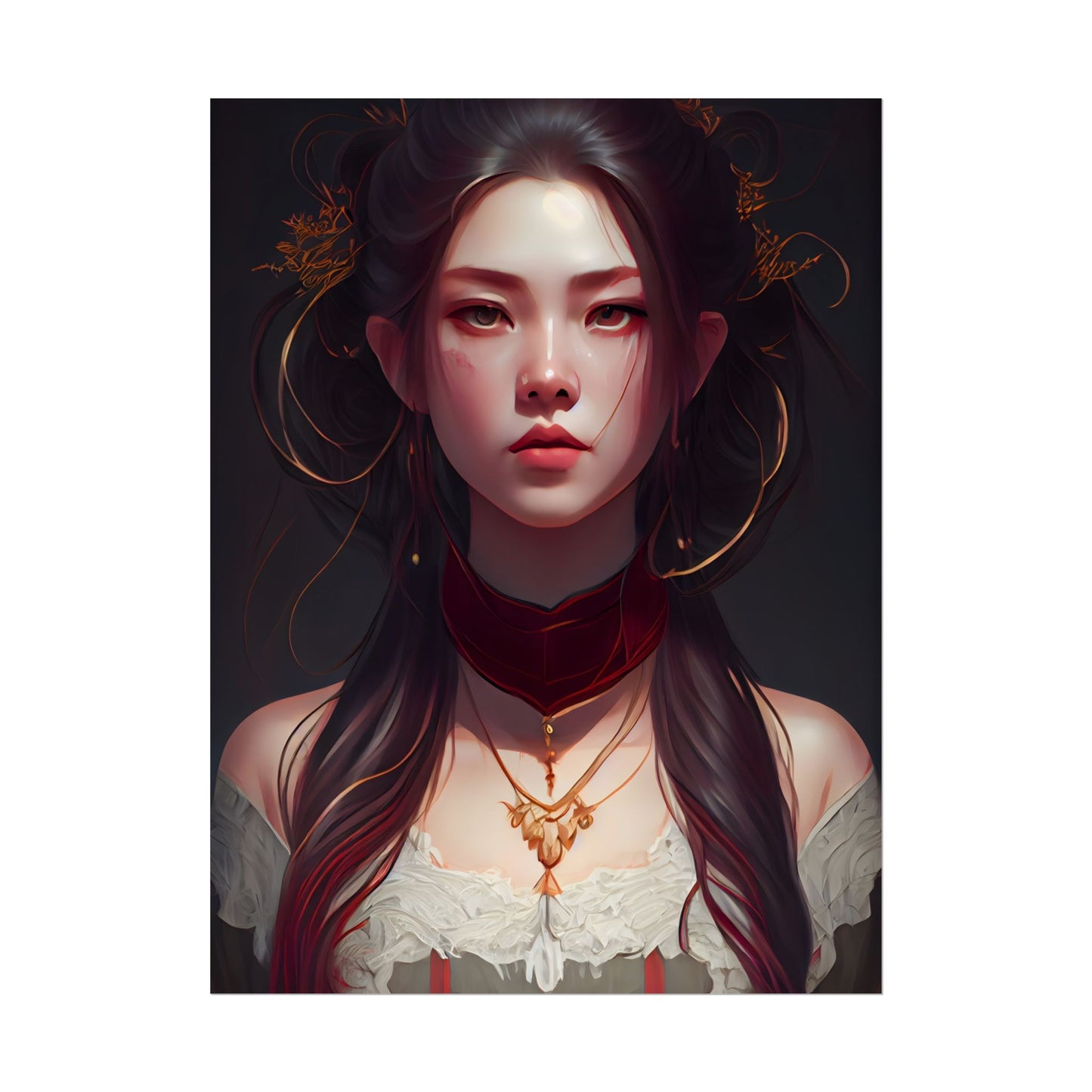 Intense Female Portrait: Brown Hair Beauty - Poster