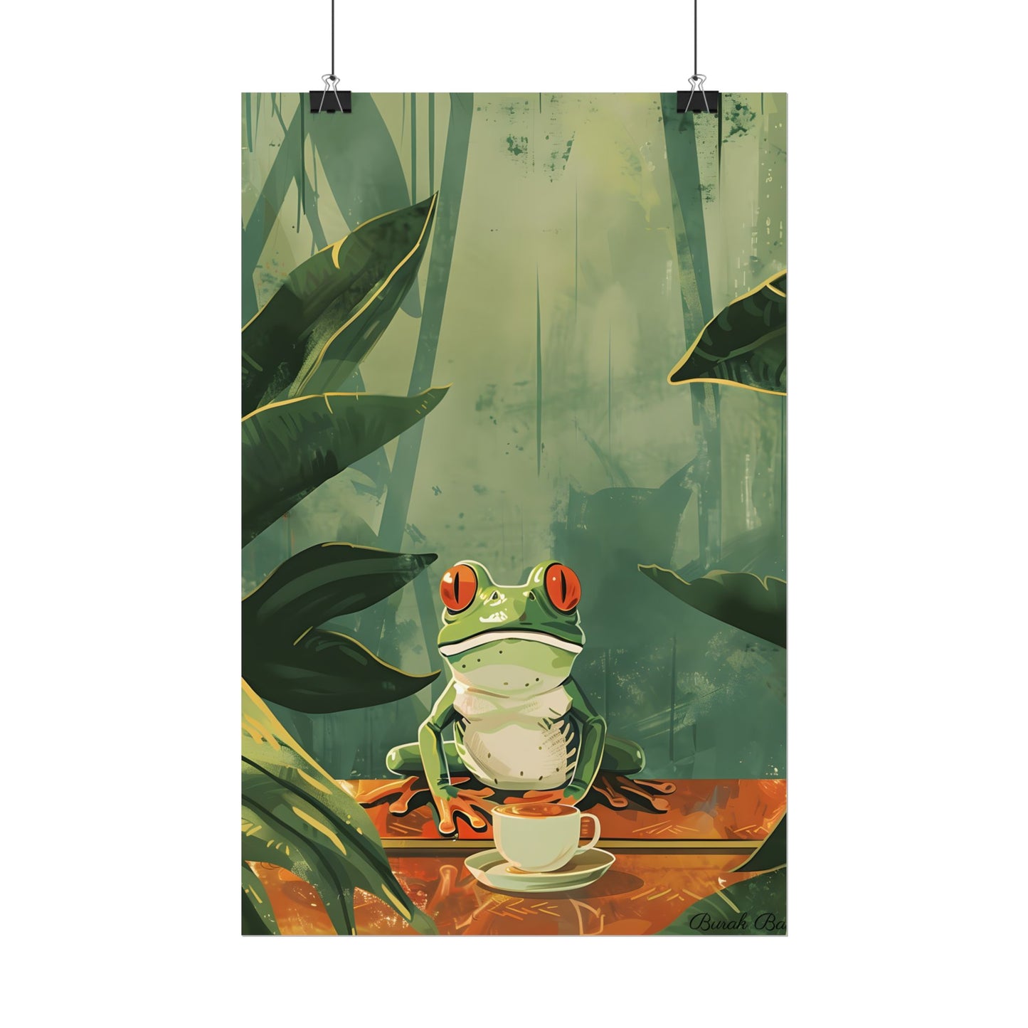 Whimsical Frog Illustration: Tree Branch Artwork - Poster