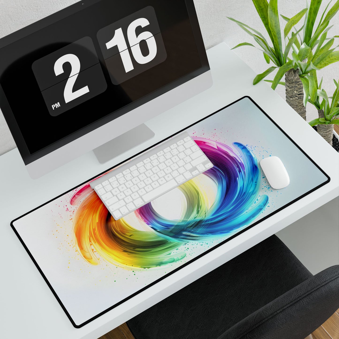 Swirling Colors: Gradient Artwork with Red, Blue, and Yellow Circles - Desk Mat