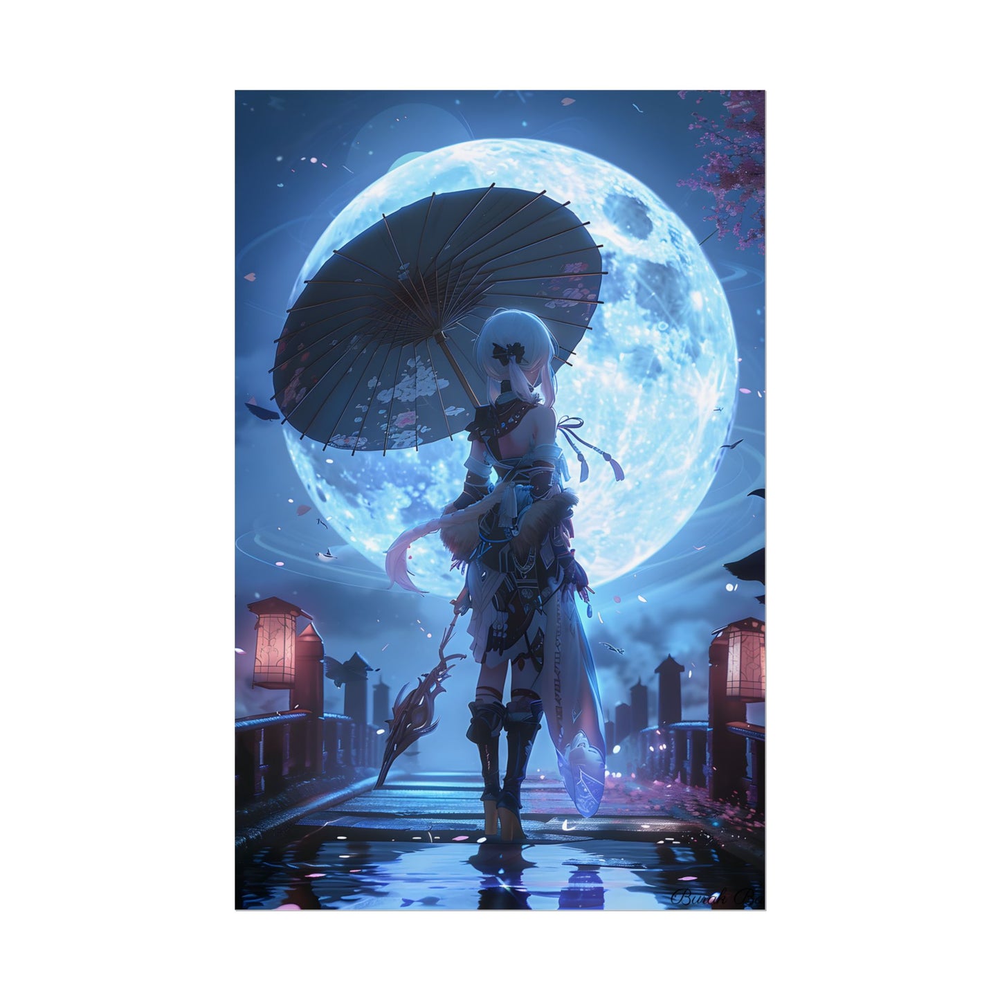 Anime Winter Scene: Girl Holds Umbrella - A Delicate Moment - Poster
