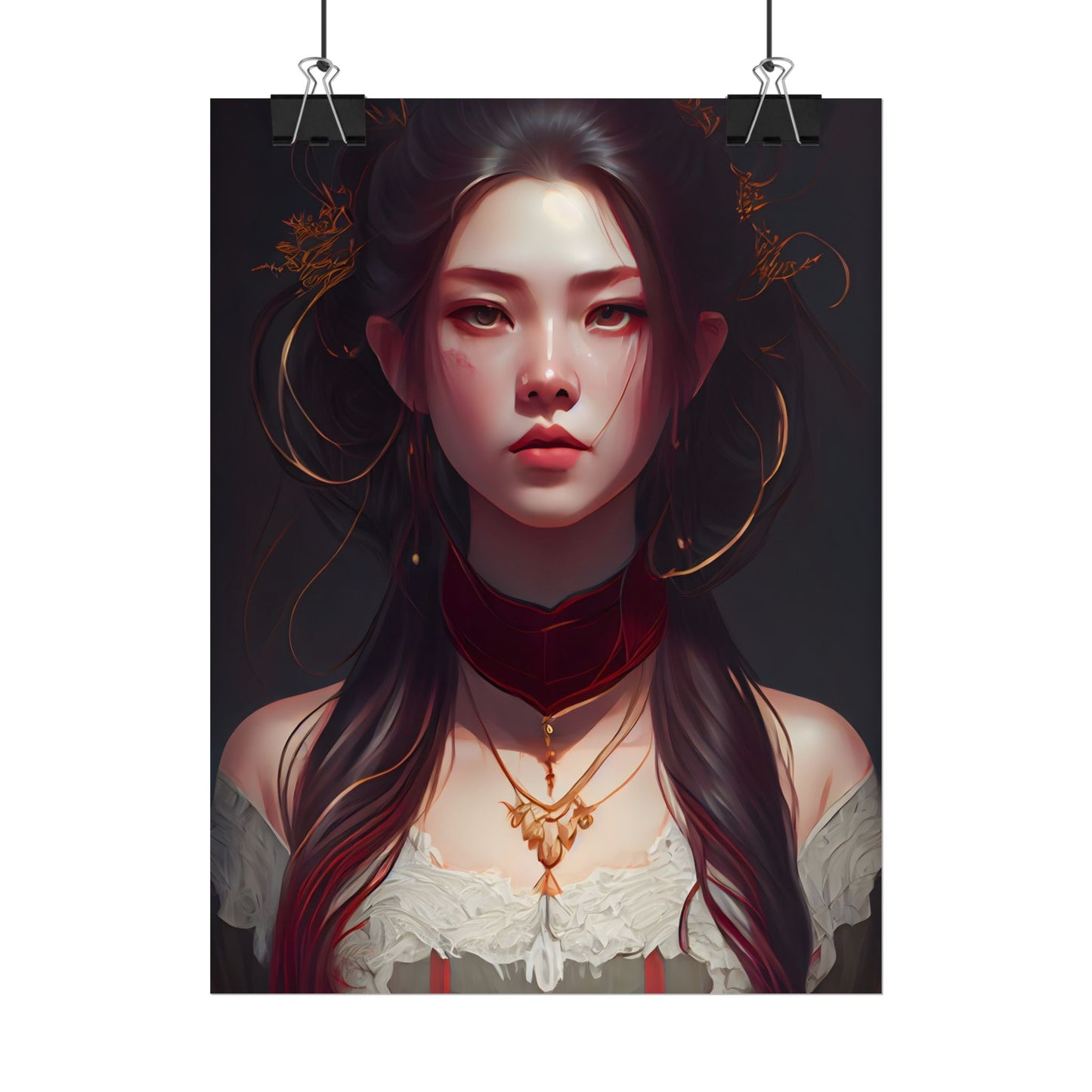 Intense Female Portrait: Brown Hair Beauty - Poster