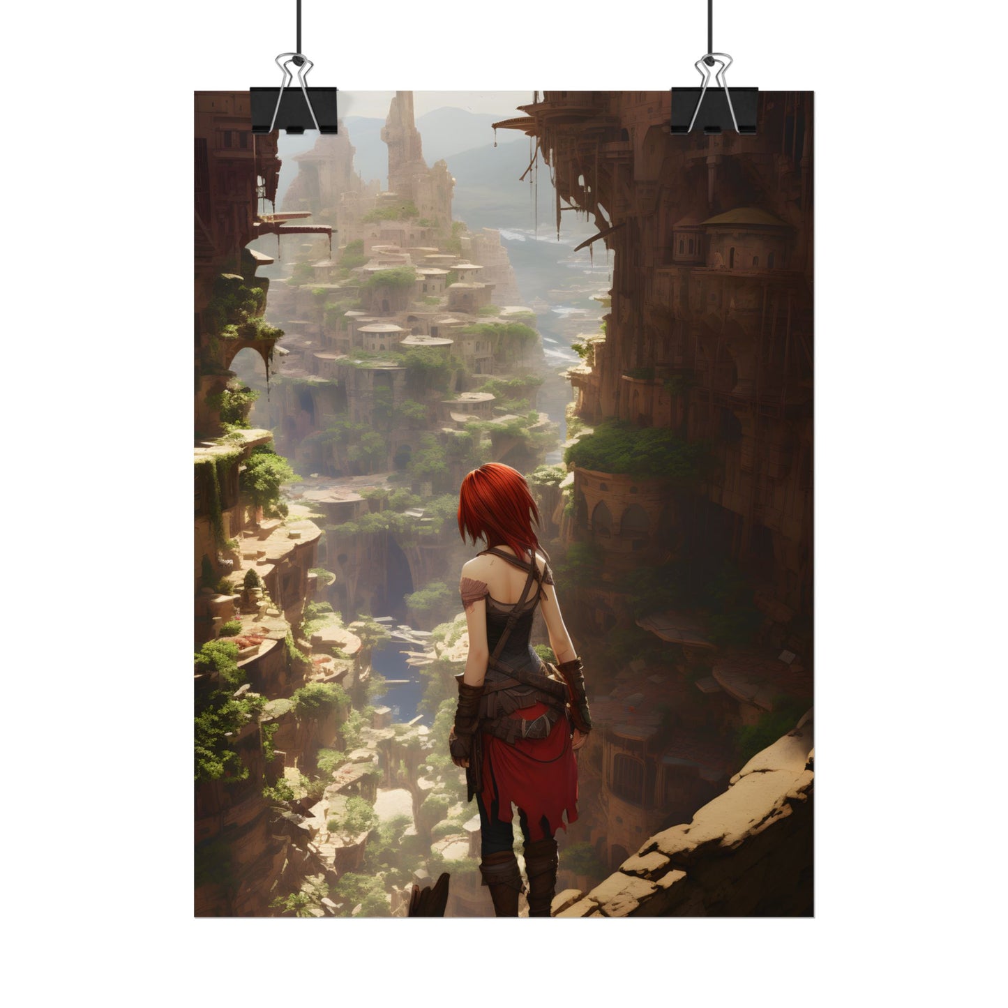 Anime Red Haired Female: Dramatic Bird's Eye View - Poster