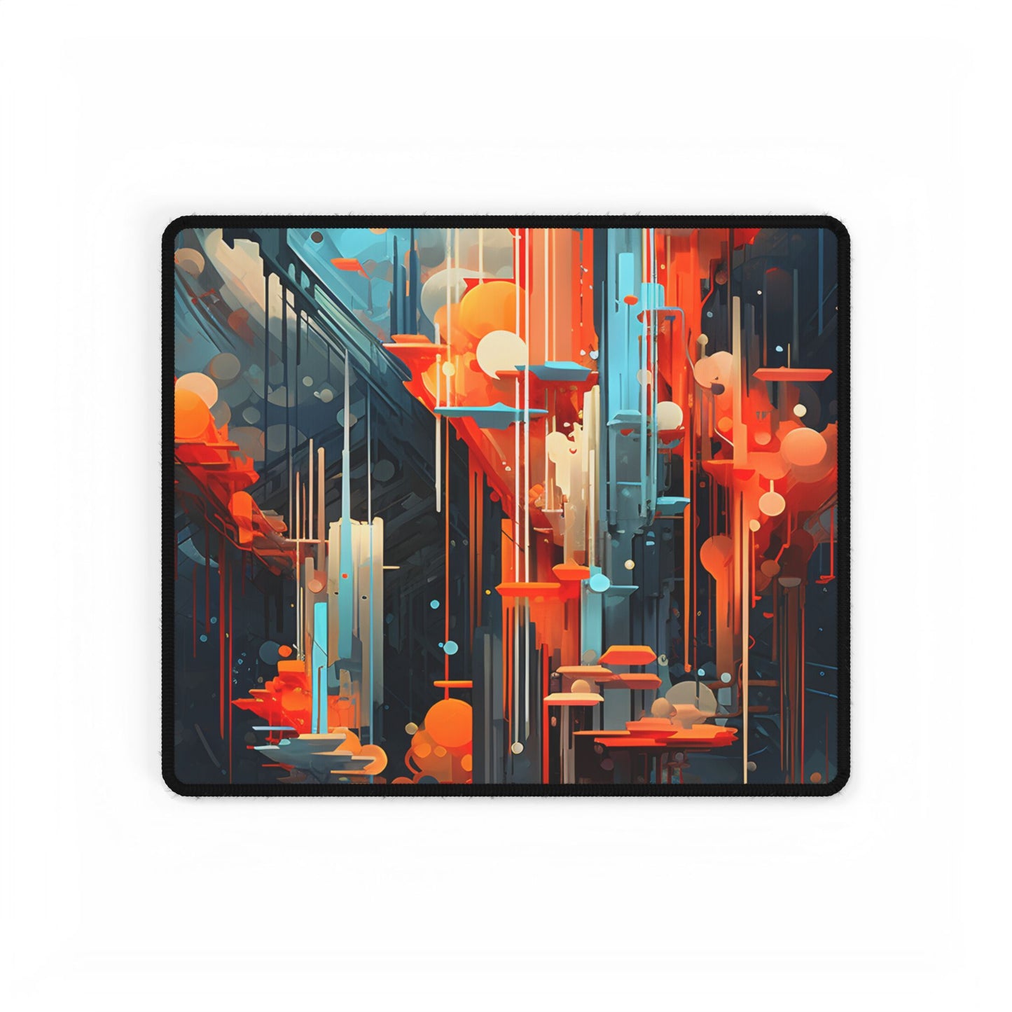 Abstract Cyber Dreamscape: Vibrant Colors and Neon Lights Digital Art - Desk Mat