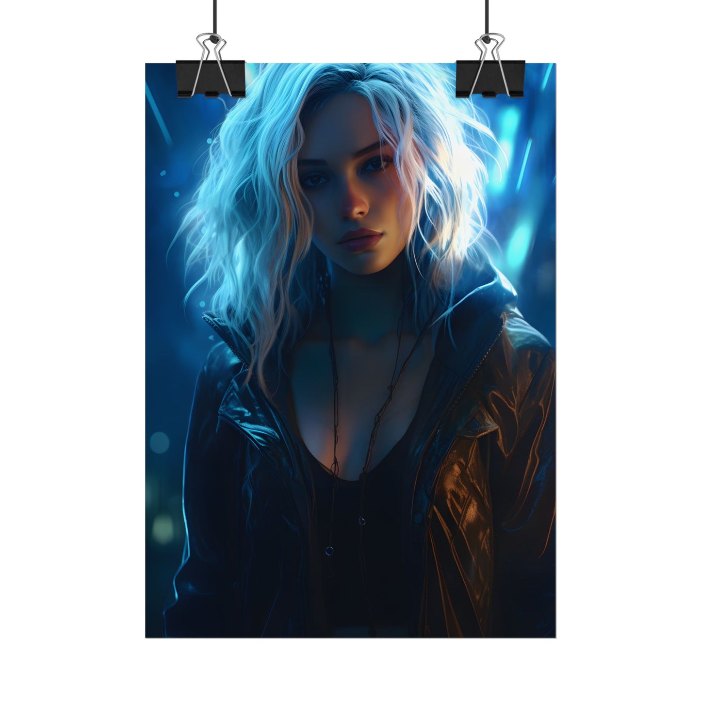 Cyberpunk Teenage Beauty: Close-Up Digital Art - Poster