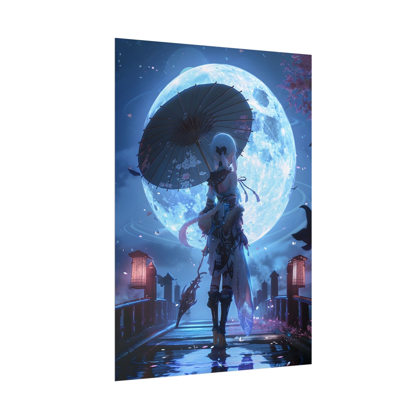 Anime Winter Scene: Girl Holds Umbrella - A Delicate Moment - Poster