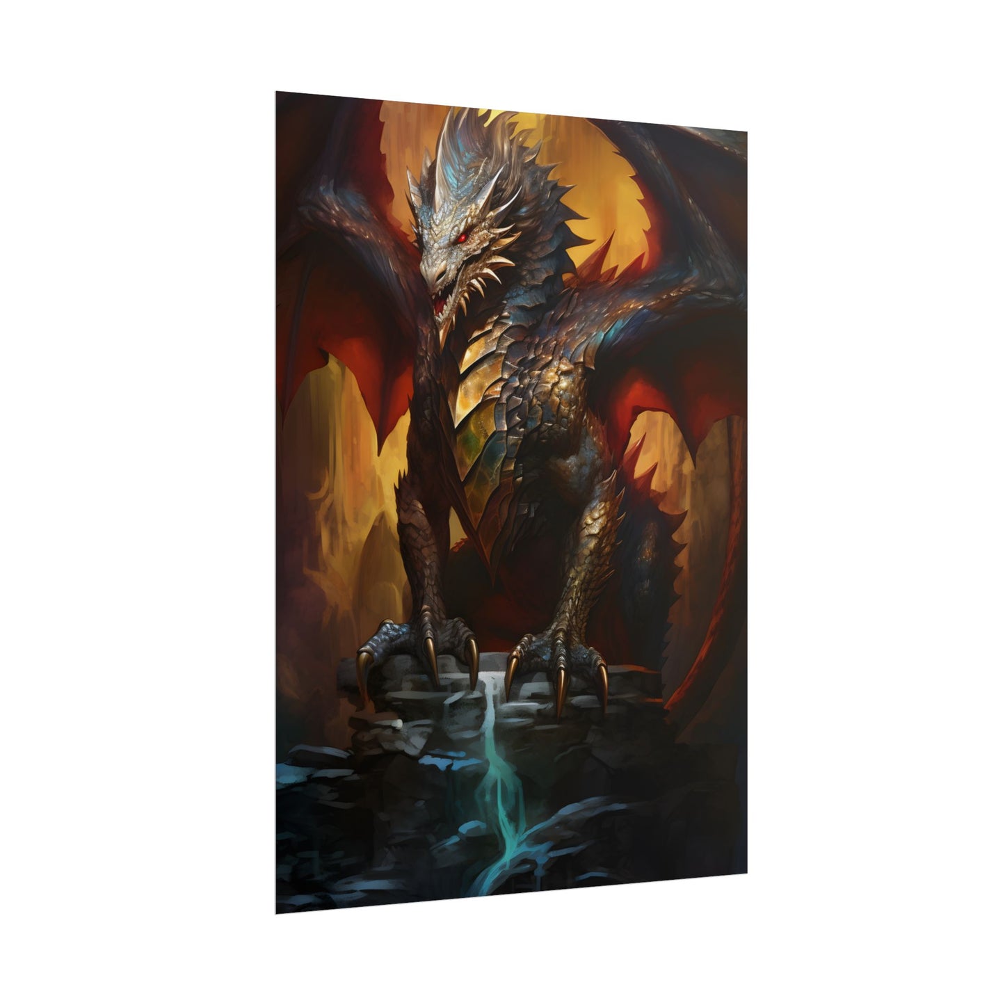 Fantasy Castle Guardian: Majestic Dragon Soars in Mid-Air - Poster