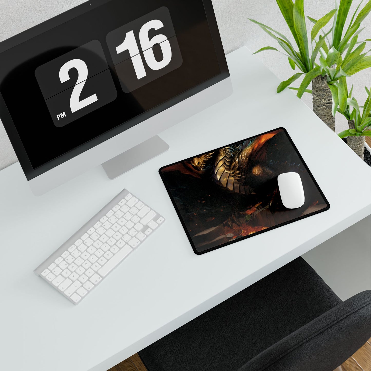 Ancient Fantasy Dragon Guard: Majestic Creature Art - Desk Mat