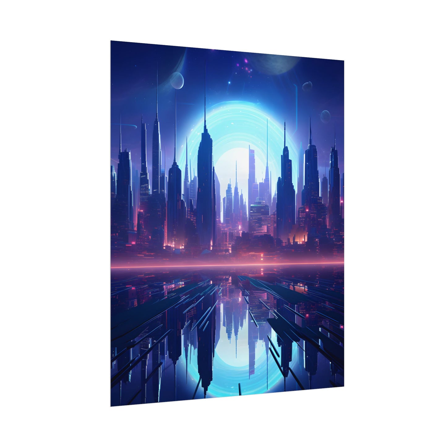 Melancholic Cyberpunk Night: Dark Cityscape Digital Art - Poster