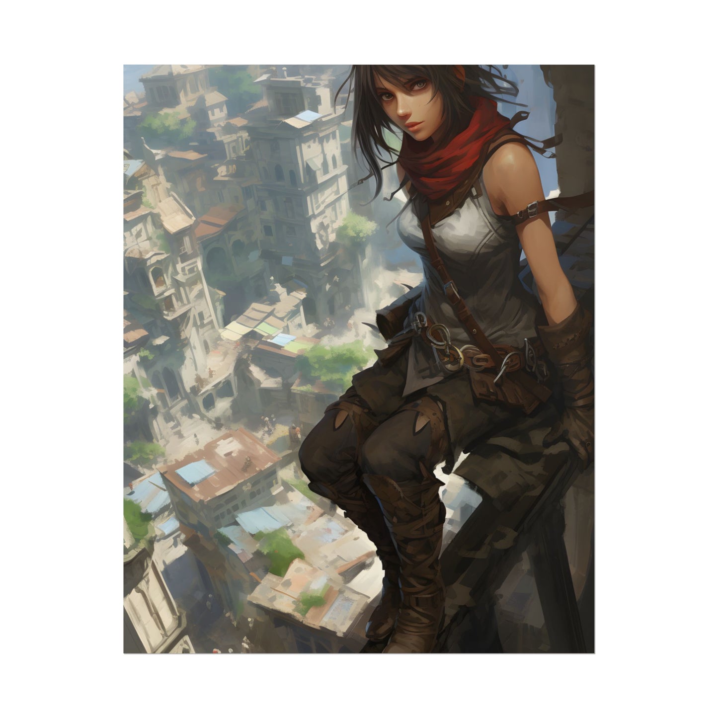Anime Fantasy Bird's Eye View: White Feathers Digital Art - Poster