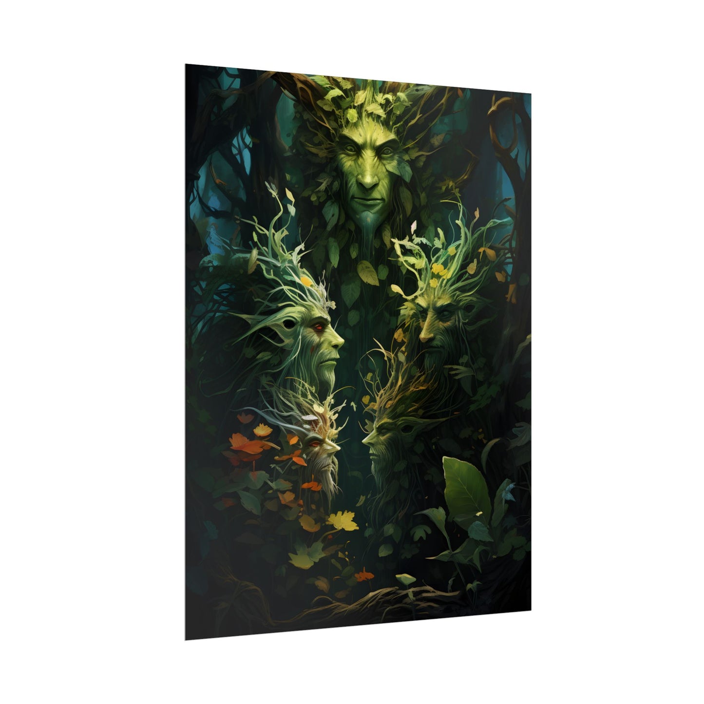 Mystical Forest Guardians: Ancient Tree Spirits in Serene Nature - Poster