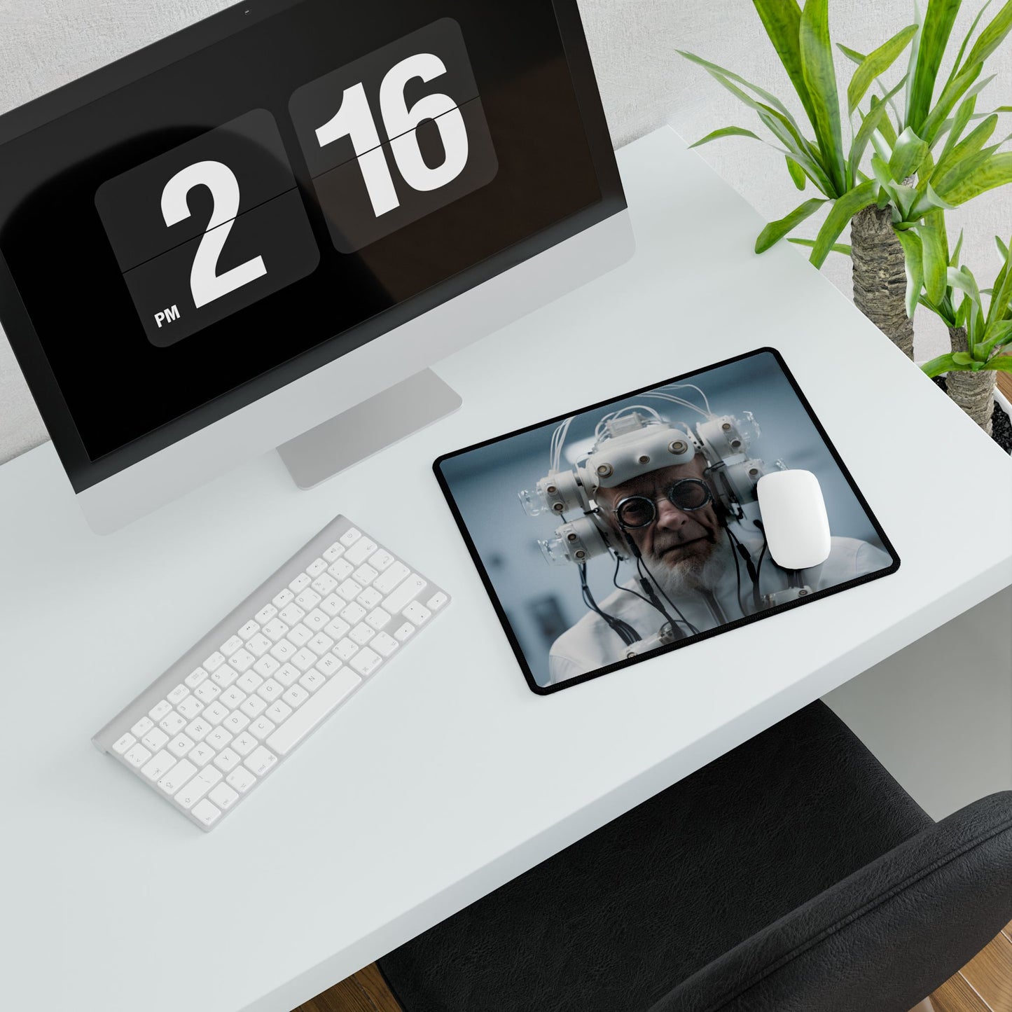Futuristic Wisdom: A Senior's Tech Connection - Desk Mat