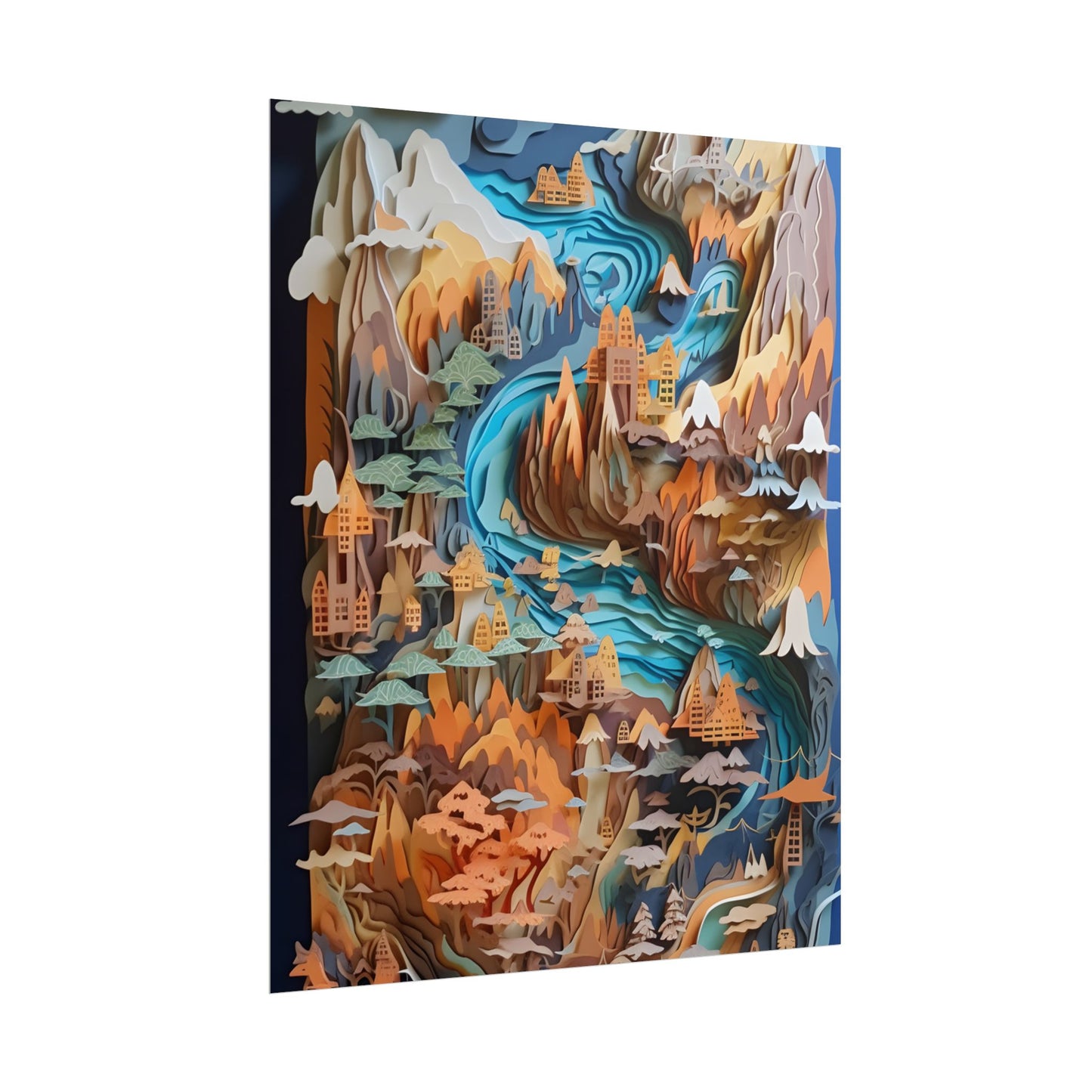 Vibrant Paper Quilling Paradise: Tropical Island Landscape with Colorful Flower - Poster