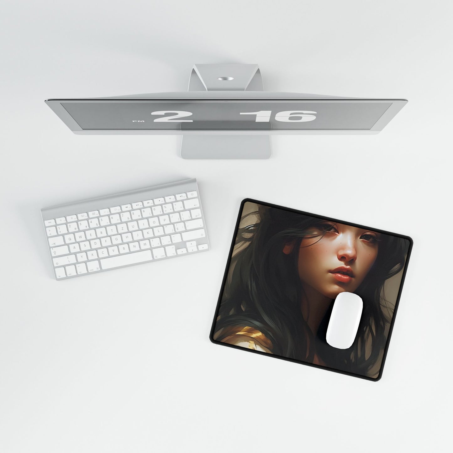 Astonishing Black Haired Portrait: Digital Artwork - Desk Mat