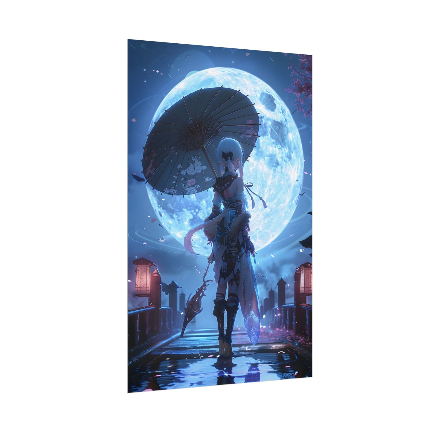 Anime Winter Scene: Girl Holds Umbrella - A Delicate Moment - Poster