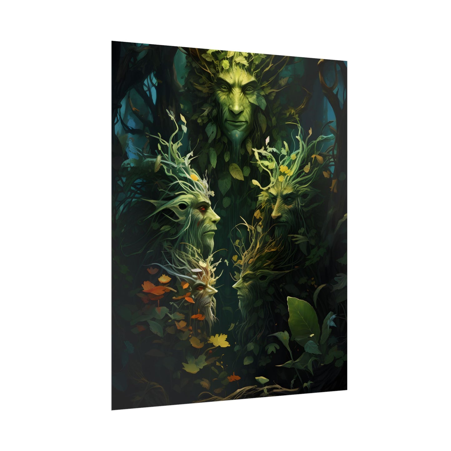 Mystical Forest Guardians: Ancient Tree Spirits in Serene Nature - Poster