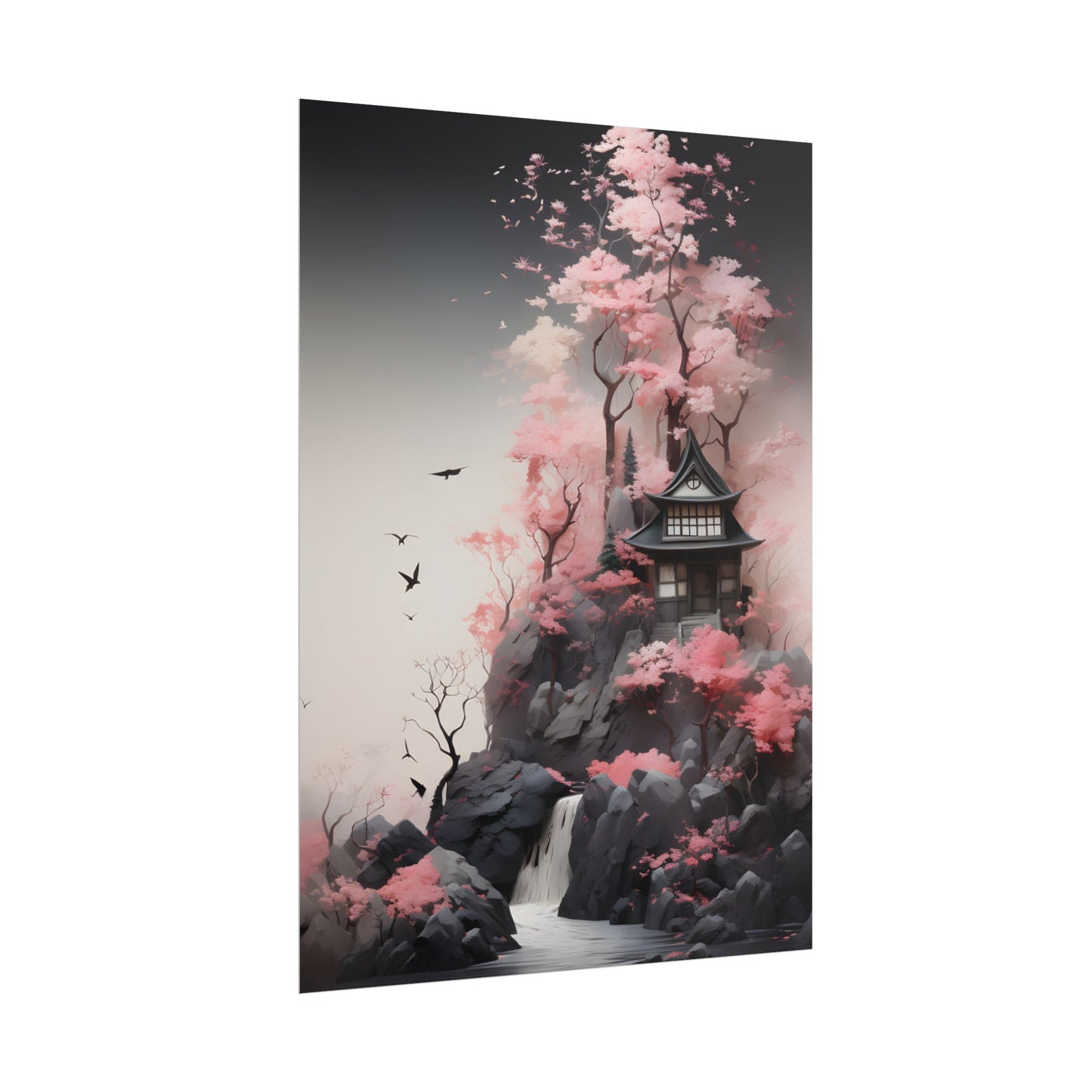 Ash Magenta Masterpiece: Rugged Landscape with Moss Green Forest - Poster