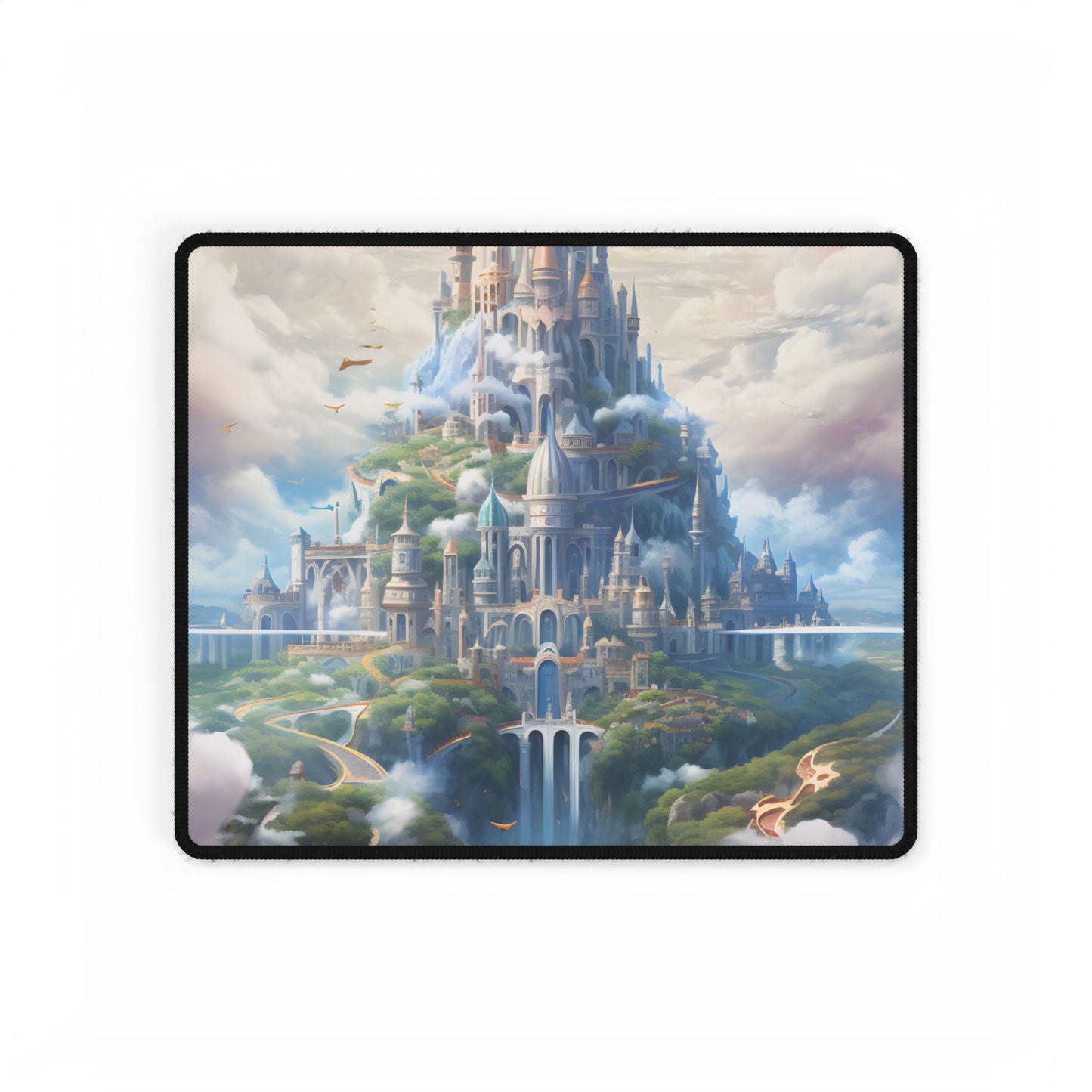 Floating City in Celestial Fantasy Realm: Whimsical Artwork - Desk Mat