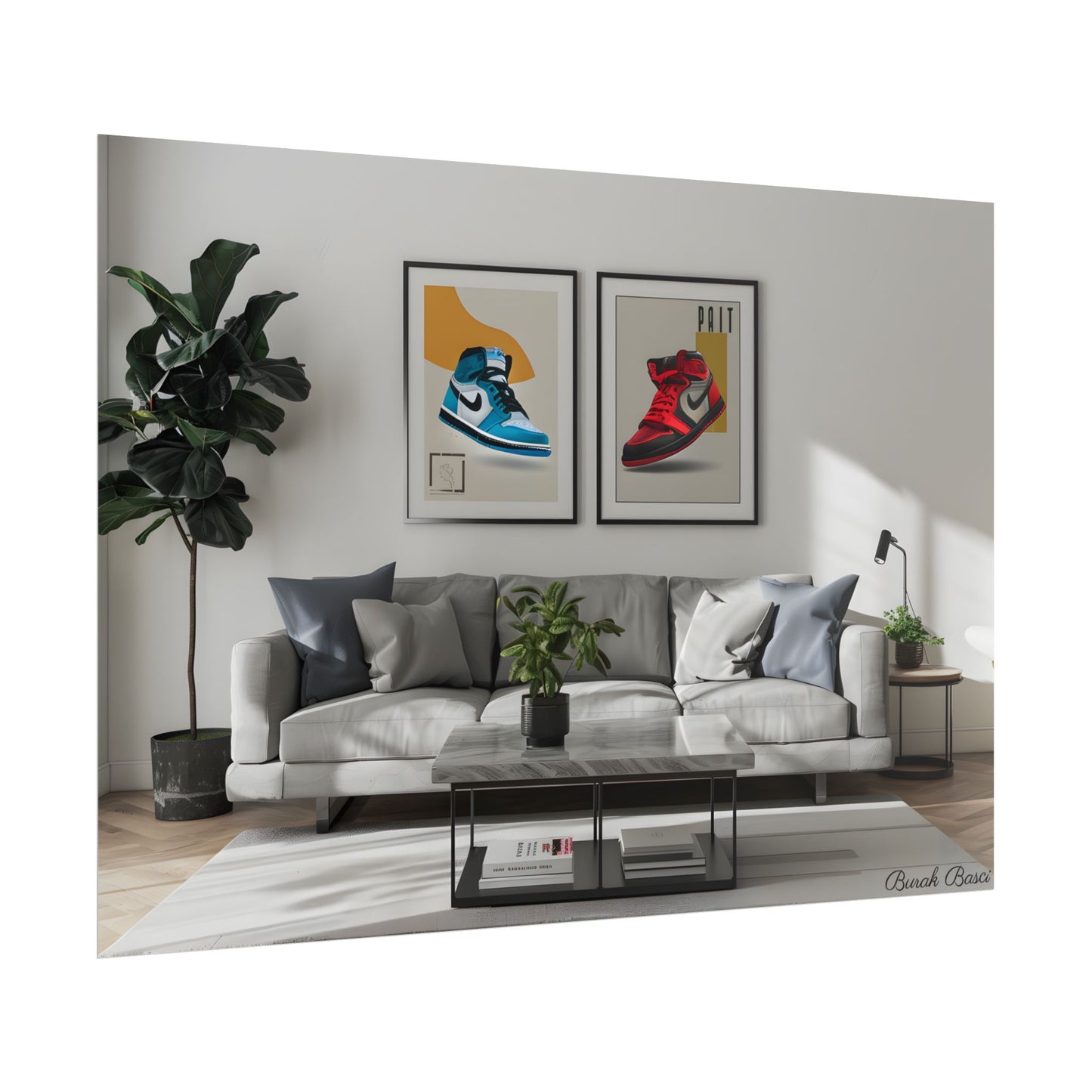 Minimalist Modern Living Room: Neutral Colors & Natural Light Art - Poster