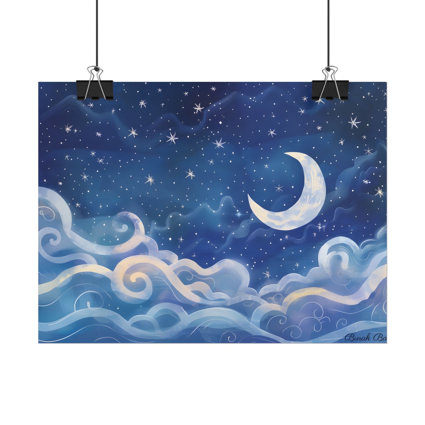 Whimsical Night Sky Dreams: Magical Illustration - Poster