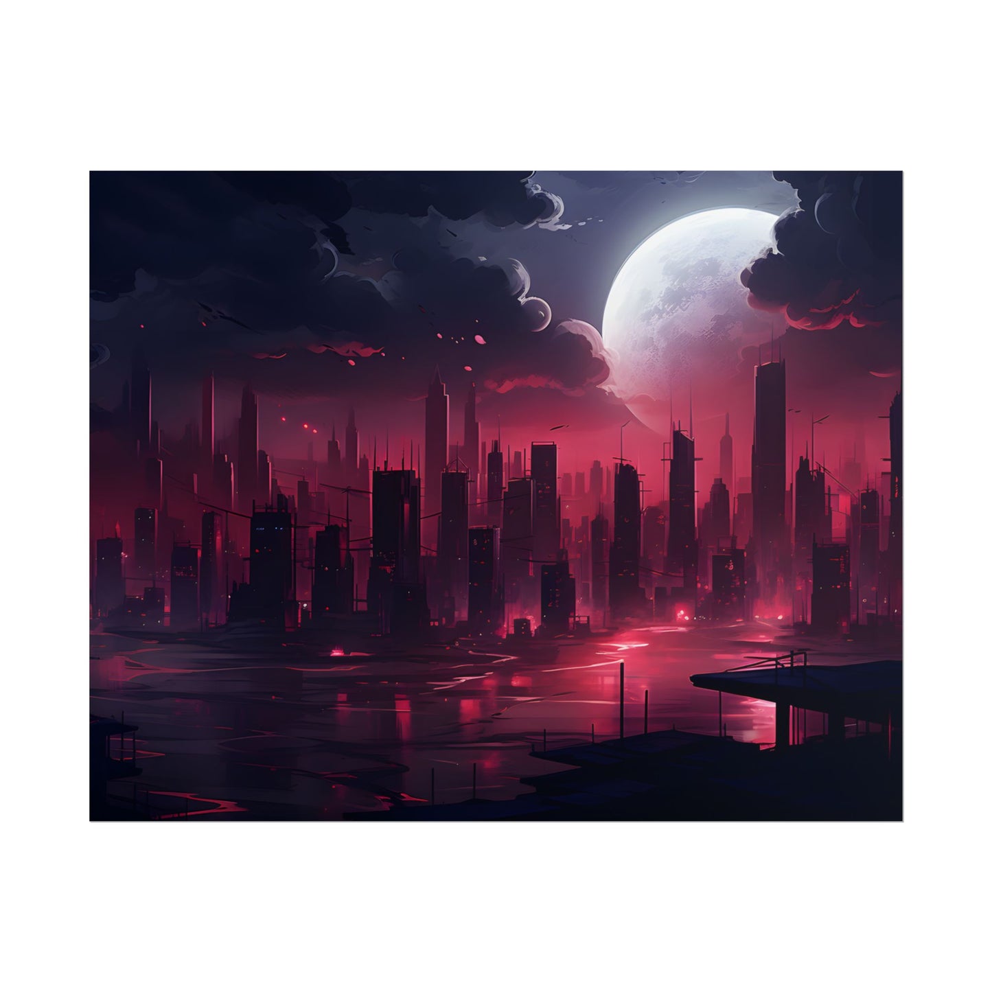 Cyberpunk Night: Burning Cityscape Digital Art - Poster