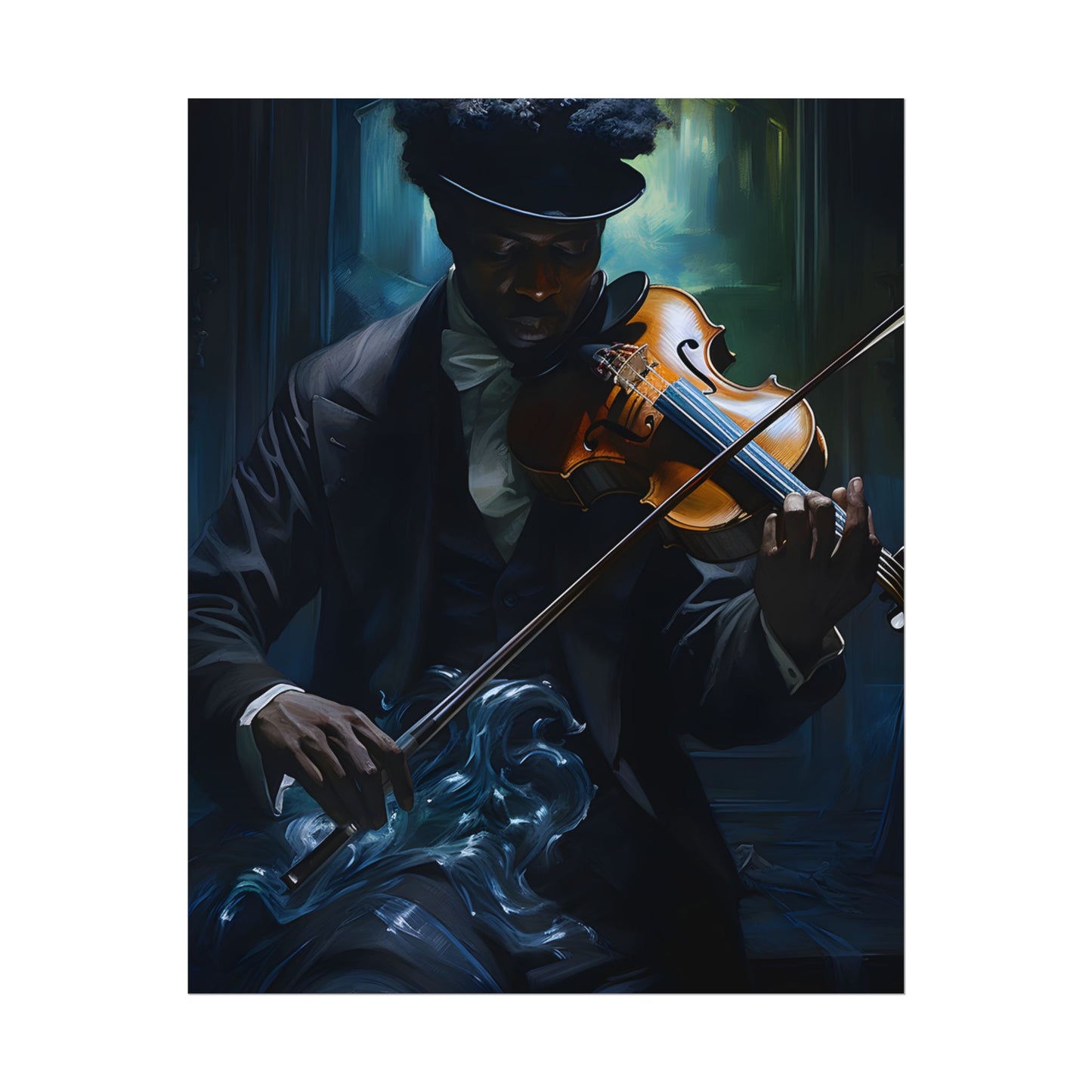 Mysterious Musician in Concentration: Portrait with Violin - Poster