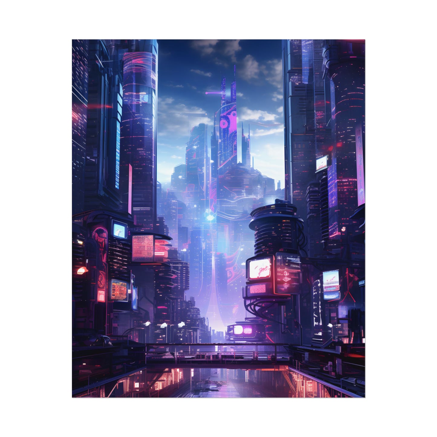 Cyberpunk Dystopia: Neon Cityscape Digital Art - Poster