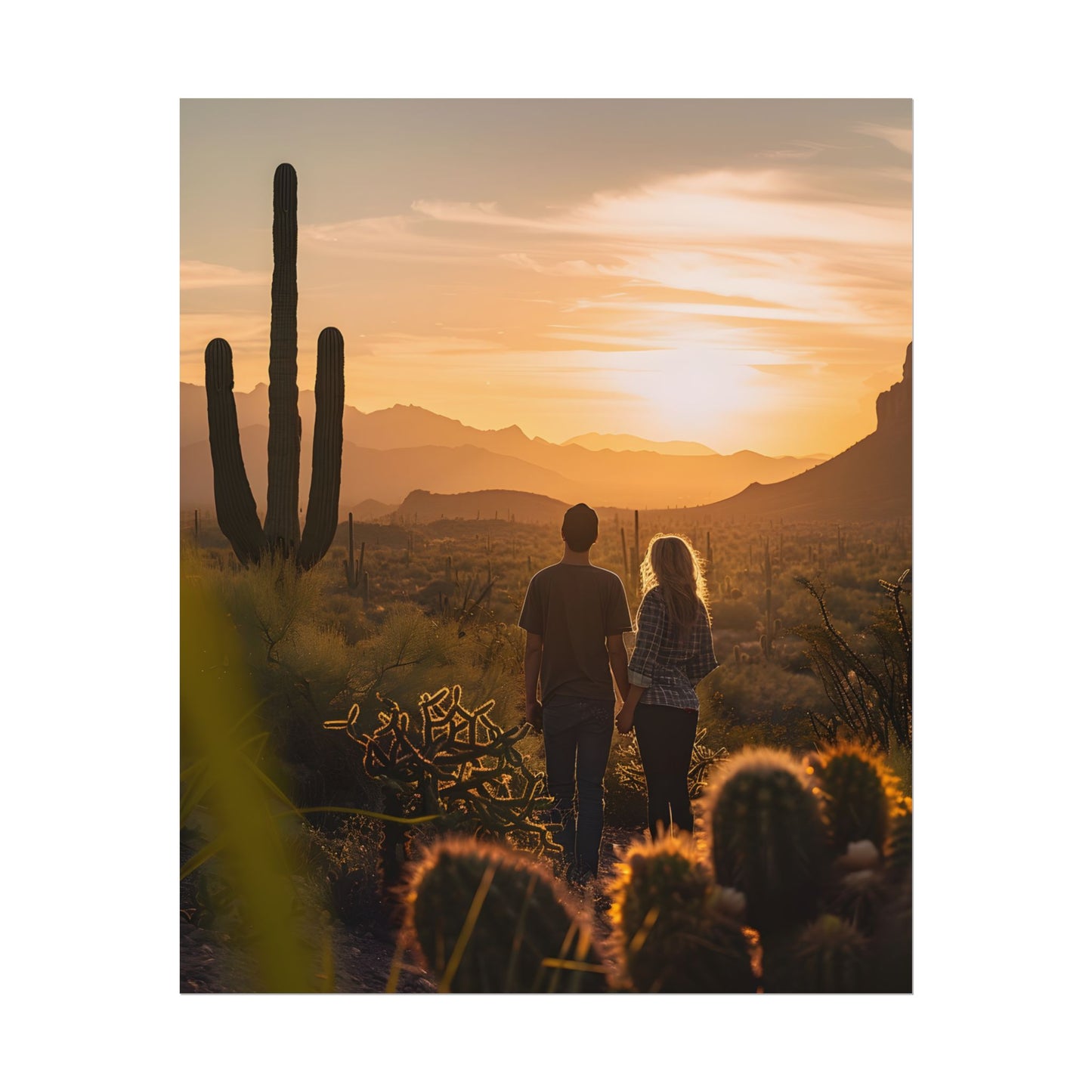 Serene Desert Sunset: Intimate Connection Digital Art - Poster