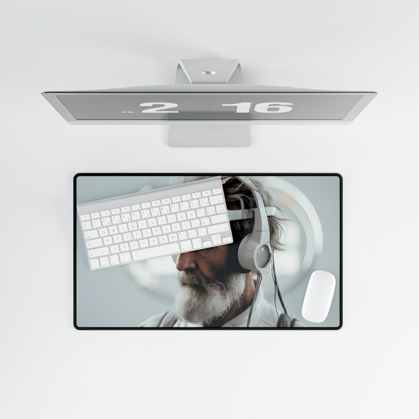 Futuristic Tech-Savvy Senior: Digital Art - Desk Mat