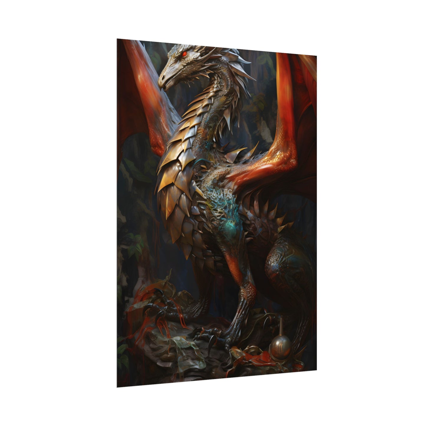 Fantasy Dragon Guardian Art: Ancient Dragon in its Lair - Poster