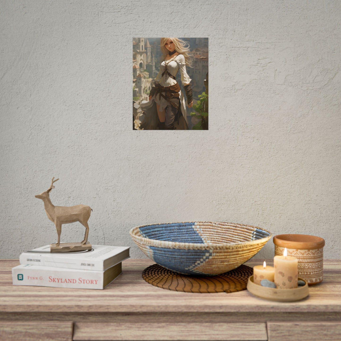 Anime Bird's Eye View Portrait: Blonde Beauty in Motion - Poster